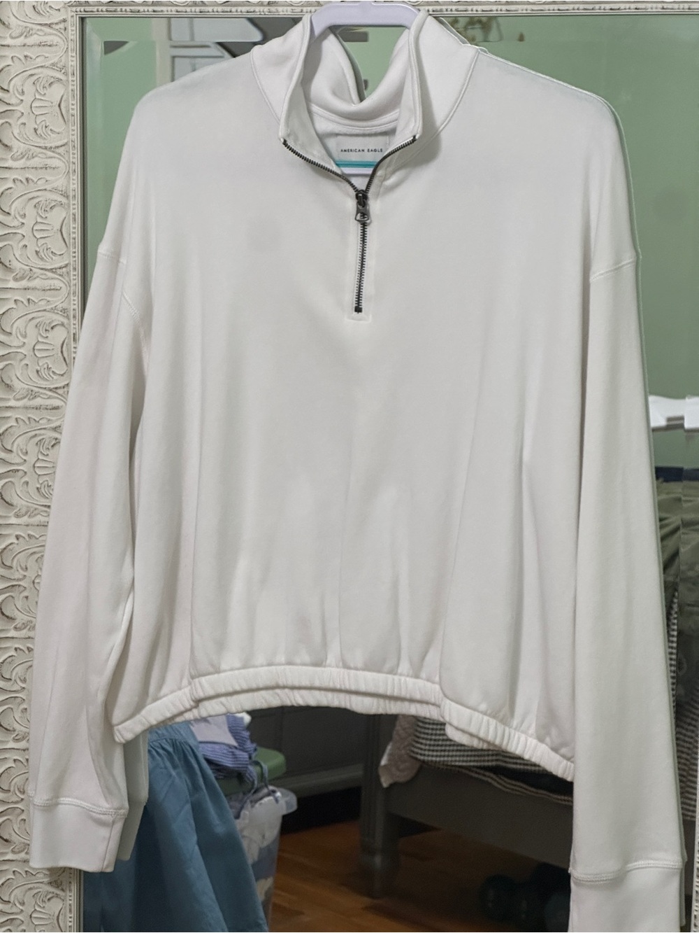 American Eagle White Quarter-Zip Pullover